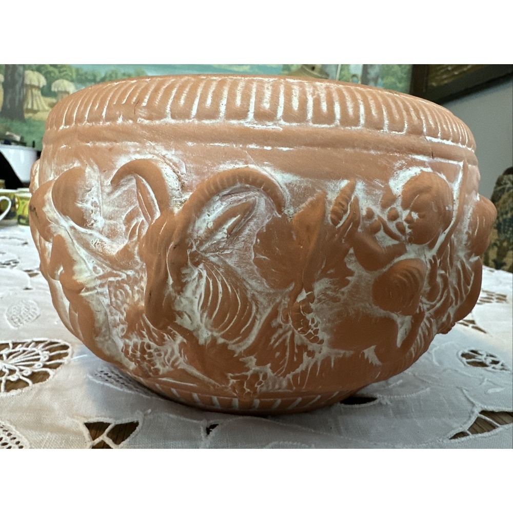 Antique Galloway Terracotta Company Cherub Angel & Goat Planter 8"W X 5"T